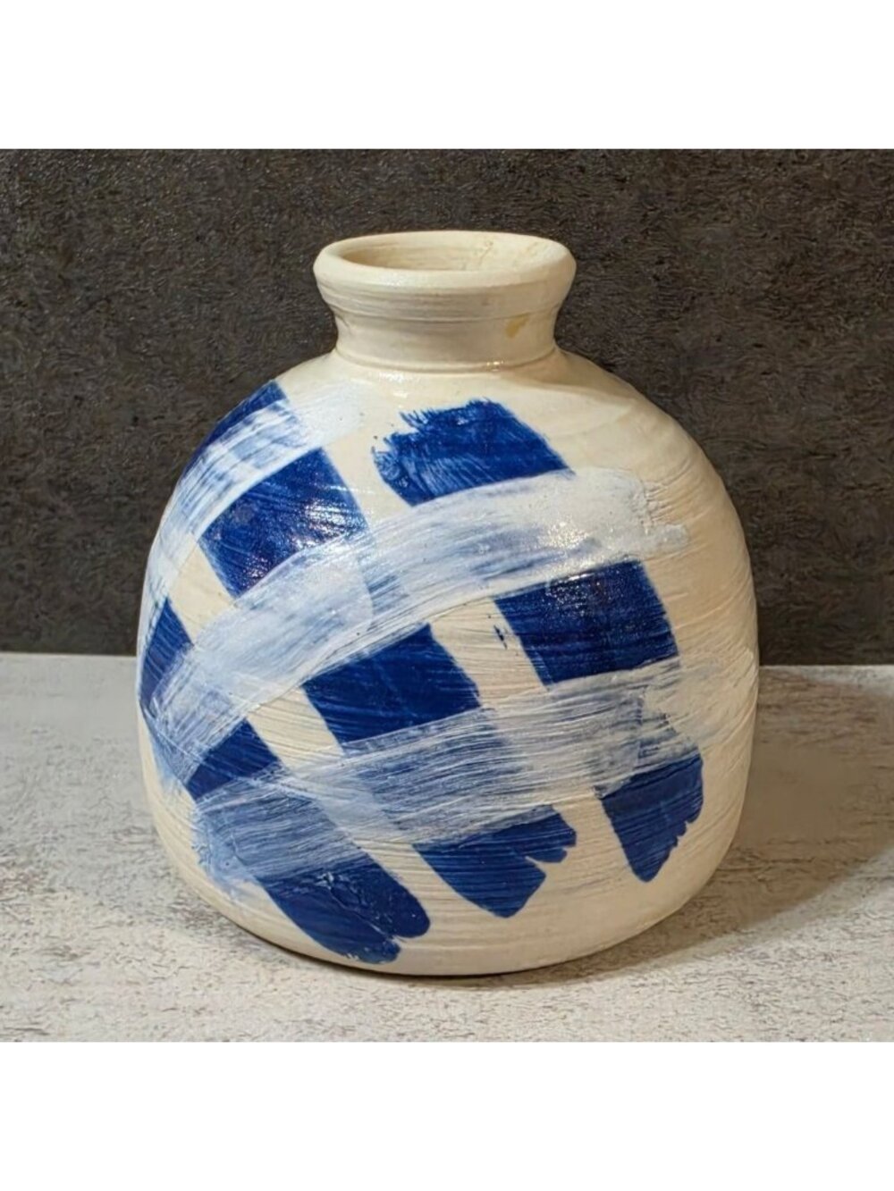 Vintage 1996 Julia Strickland Studio Pottery Bud Vase Abstract Cobalt JS Signed